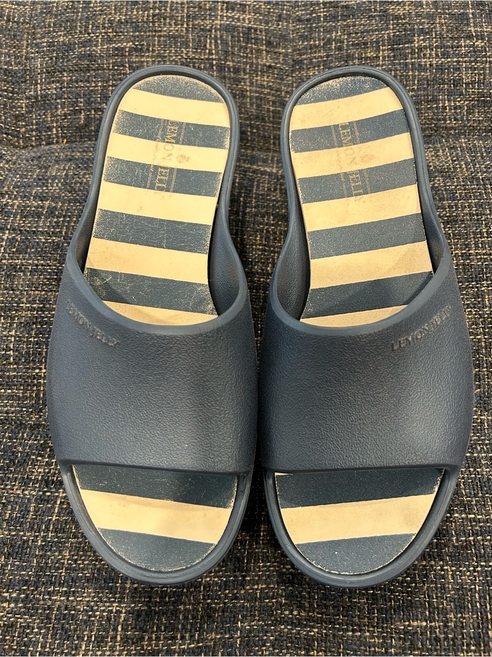 Lemon Jelly Solis Vegan Navy Platform Slides Sandals Blue